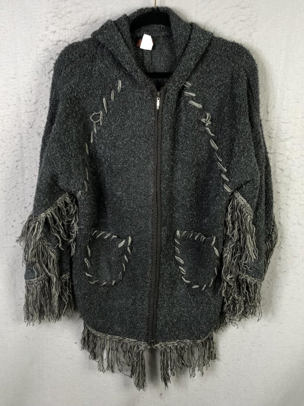 Scully Sweater Womens One Size Gray Hooded Fringe Zip Western Boho